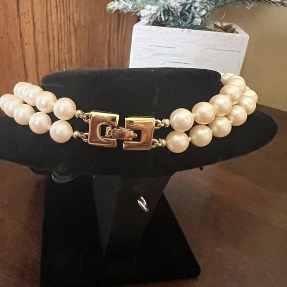 MONET Elegant Double-strand Pearl Necklace Necklace Short Chain. - Picture 2 of 3